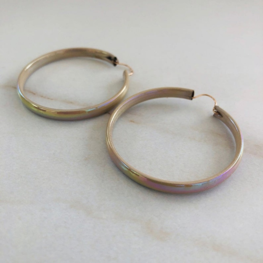 Vintage Iridescent Beige Hoops